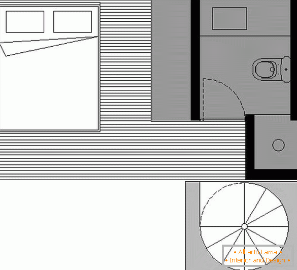 The plan of the second level of the studio apartment