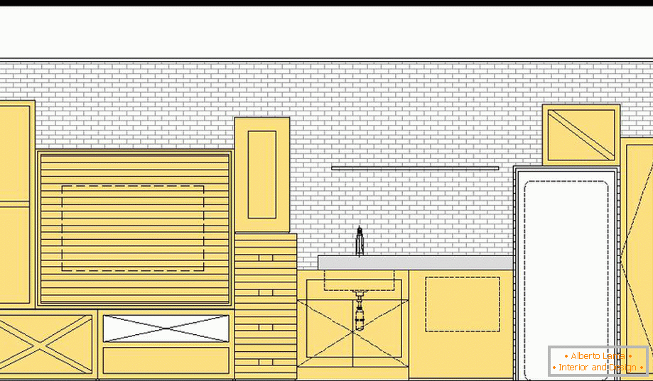 Plan of living room and kitchen areas