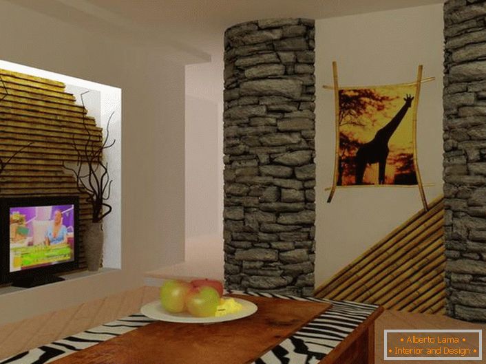 Cozy living room with recognizable African motifs.