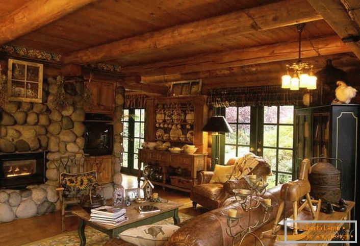 Living room in a hunting lodge