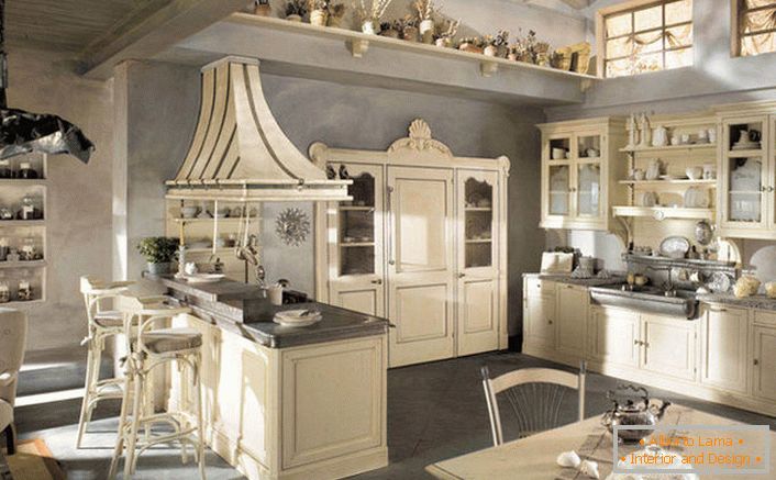 A spacious kitchen in country style in the home of a wealthy Spaniard.
