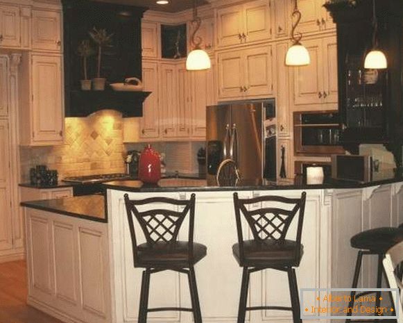 Interior design of a private house - photo of a kitchen with a bar counter