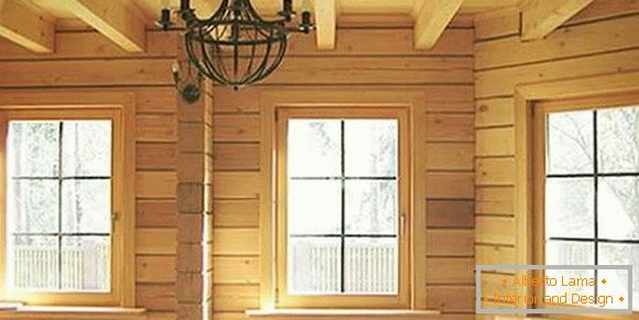 windows in a wooden house
