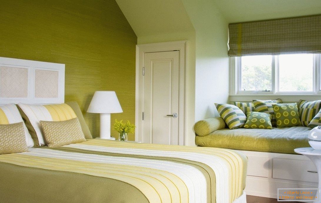 Bedroom interior in olive tones