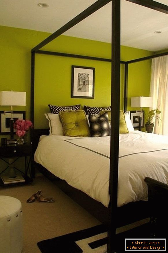 Bedroom with olive-colored walls