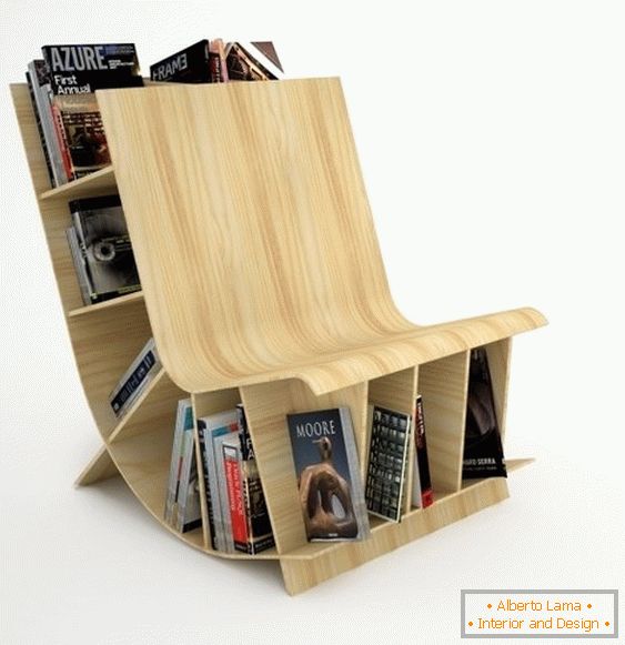 Wooden chair-bookcase from the studio Fishbol Design Atelier