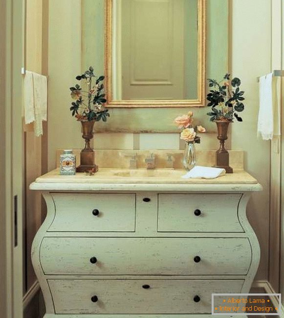 Luxurious bedside table under the washbasin in the bathroom with your own hands