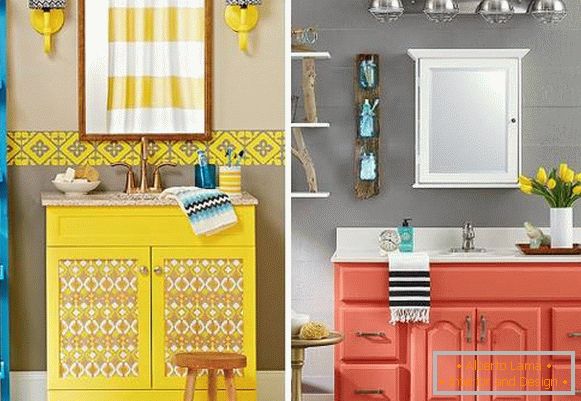 Bright bedside table under the sink with your hands from old furniture