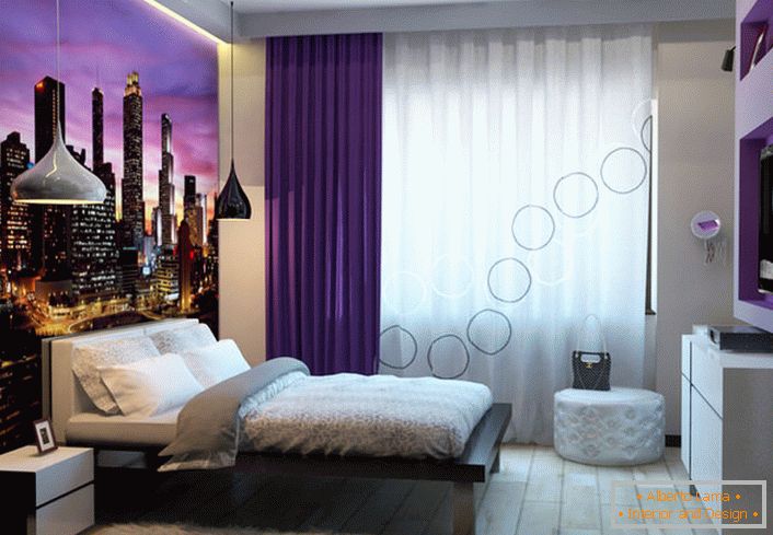 The modern interior of the bedroom is comfortable, practical and cozy. 