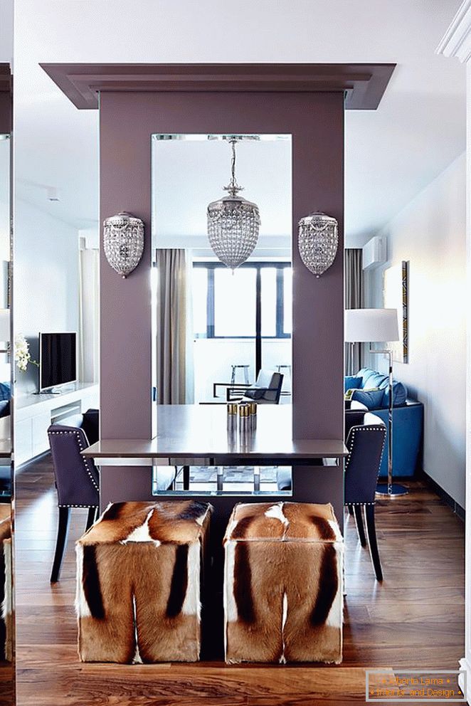 Fur-covered padded stools in the dining room