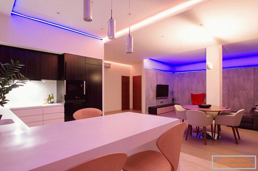 Kitchen interior in a spacious one-room apartment