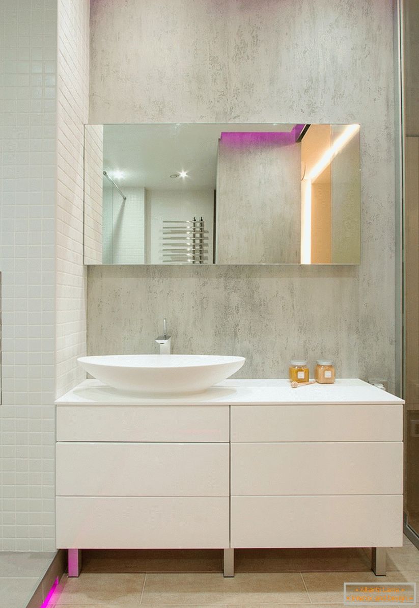 Bathroom interior in a spacious one-room apartment