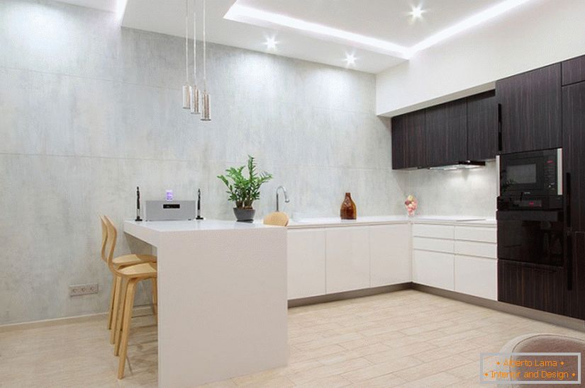 Kitchen interior in a spacious one-room apartment