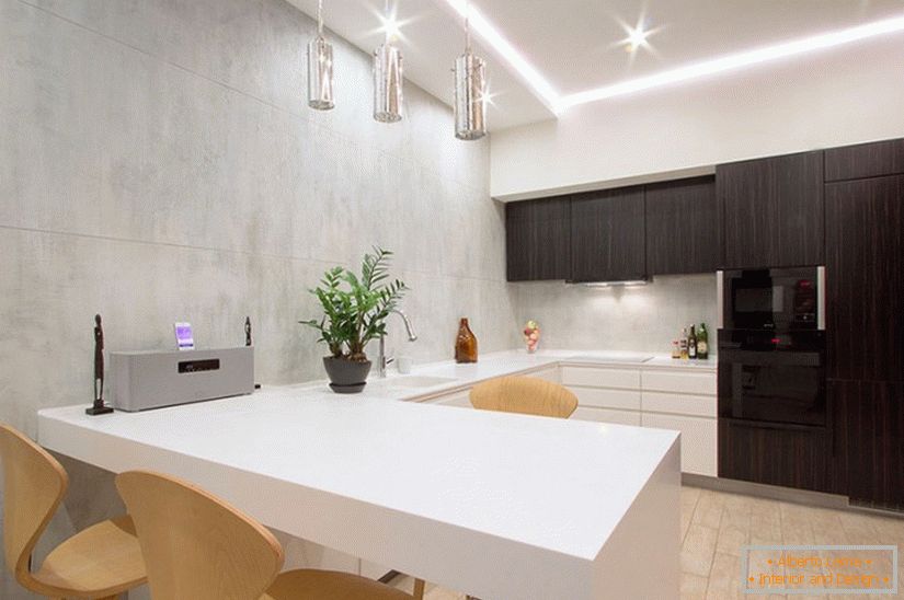Kitchen interior in a spacious one-room apartment