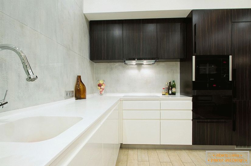 Kitchen interior in a spacious one-room apartment