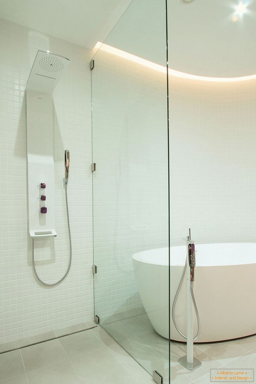 Bathroom interior in a spacious one-room apartment