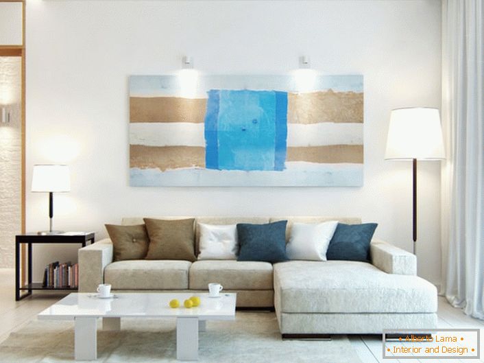 A large picture without a frame - an excellent option for decorating the interior in the style of Scandinavian minimalism.