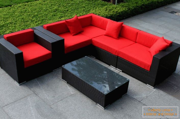 Modular soft furniture for the garden landscape in the style of minimalism.