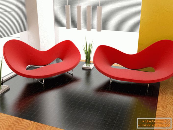 Interesting bright armchairs of a bizarre shape for design in the style of the avant-garde. 