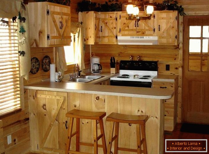 Kitchen small dimensions in a rustic style - an excellent solution for giving.
