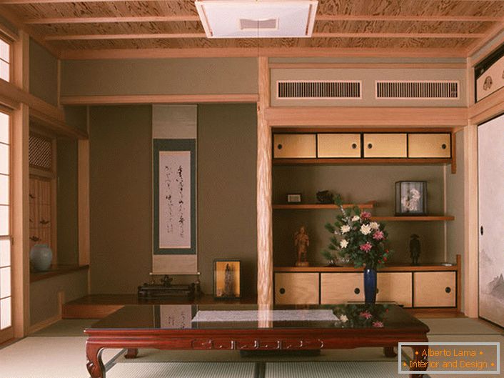 The style of Japanese minimalism is noteworthy for the use of natural finishing materials for the organization of the interior. 