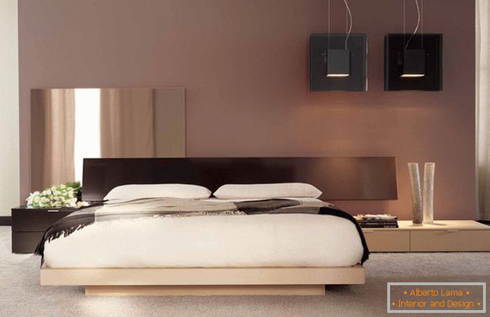 A minimalist design with notes of Japanese color in the bedroom of an ordinary French apartment. 