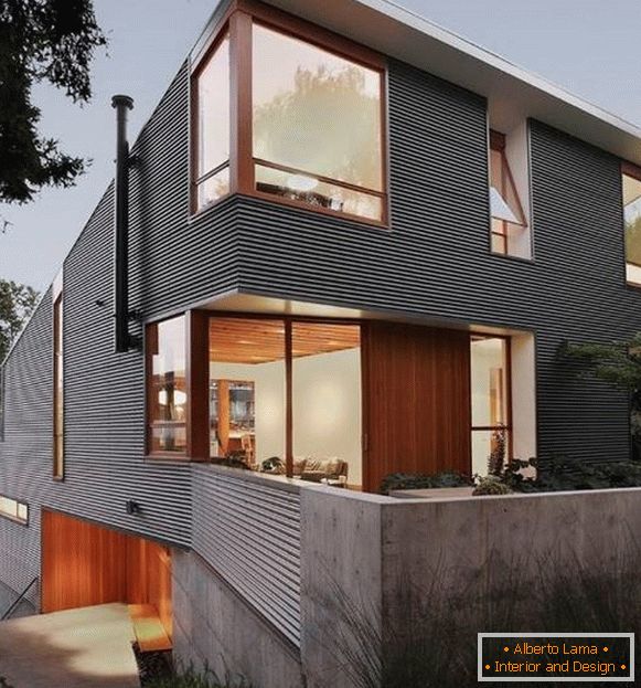 Facing houses with metal panels