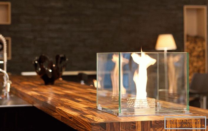 You can create a coziness and so. Small desktop bio-fireplace for a bar rack.