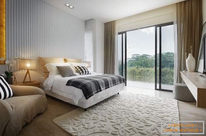 Bedroom with panoramic windows - photo of a beautiful interior