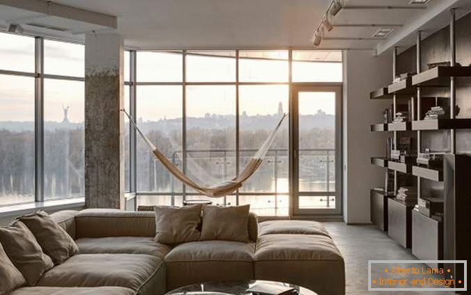 Panoramic window in the apartment - photo of the living room design