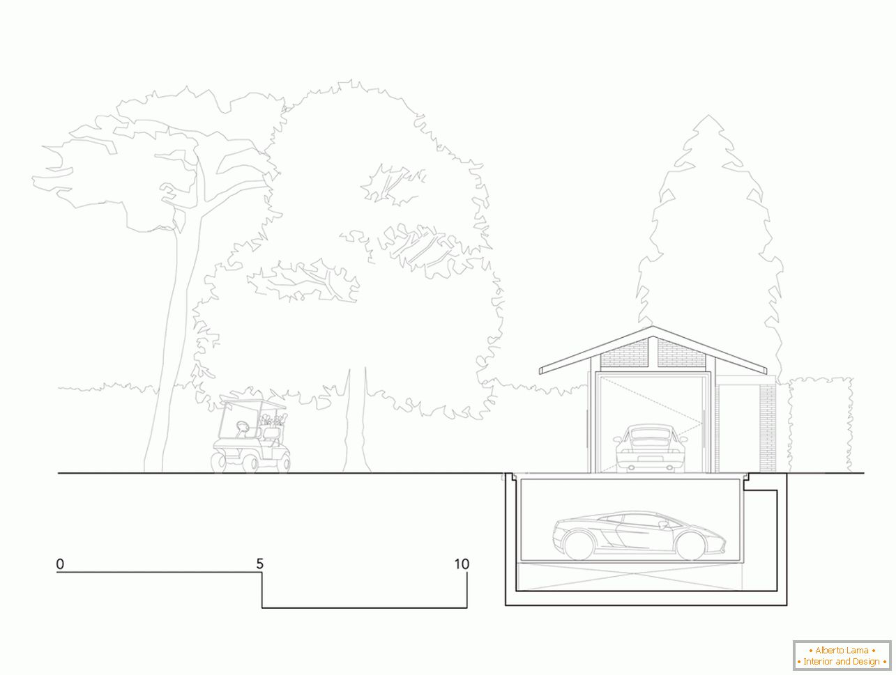 The layout of the garage with a canopy