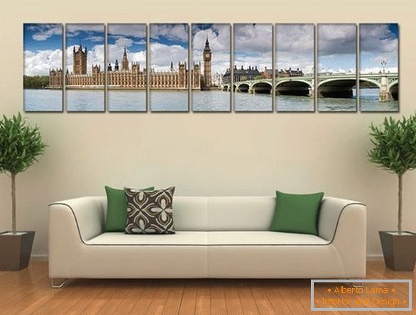 Beautiful design of the living room with a photo on canvas