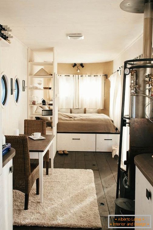 Interior design of a mobile home on wheels