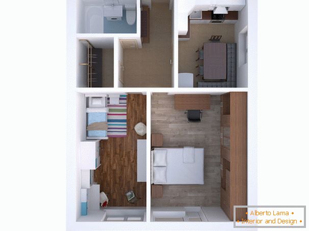 The layout of a two-room apartment для семьи с ребёнком