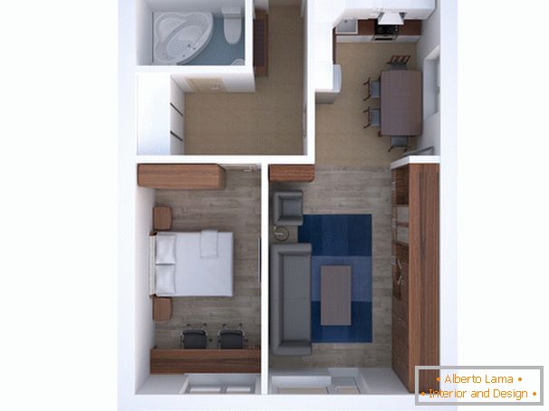 The layout of a two-room apartment для пары средних лет