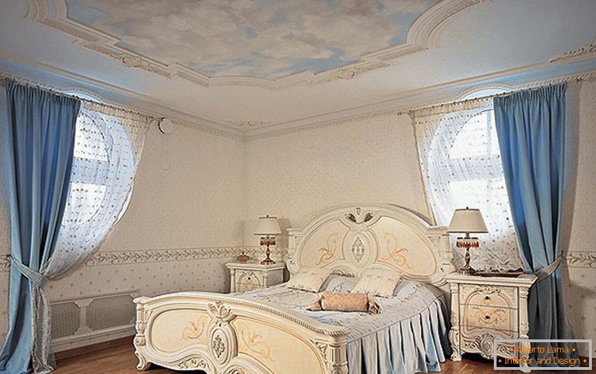 Restrained bedroom in neo-baroque style.