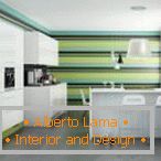 Striped walls in the kitchen