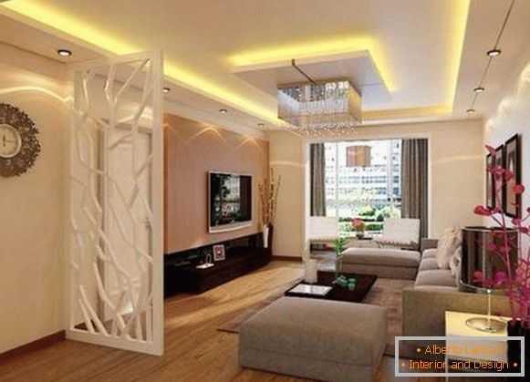 two-level ceilings from gypsum board with backlight photo, photo 11