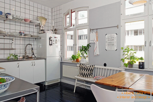 The kitchen of a small apartment in Stockholm
