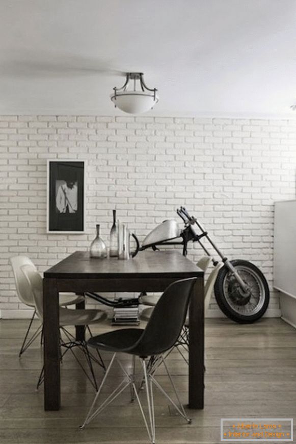 Motorcycle in the interior of a home garage
