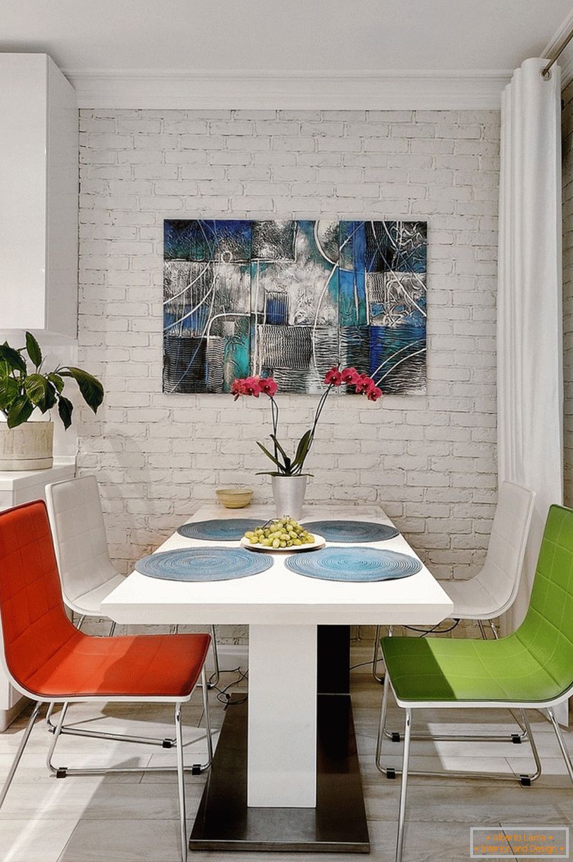 Bright chairs in the white living room