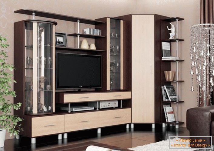 The use of corner modules in small living rooms allows to increase the useful area.