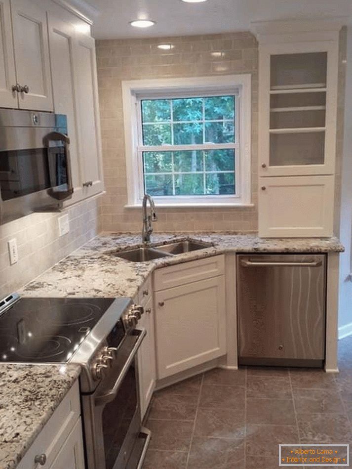 Interior of a small kitchen with a window