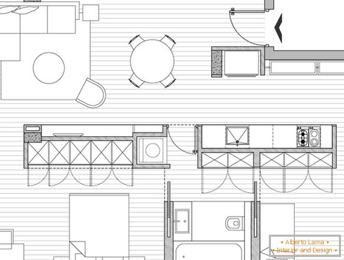 The layout of a small studio apartment