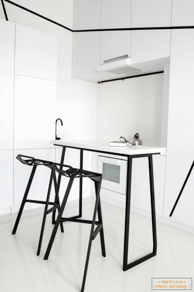 Kitchen studio apartment in black and white