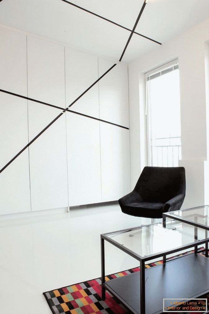 Geometric pattern in the interior of a black and white studio