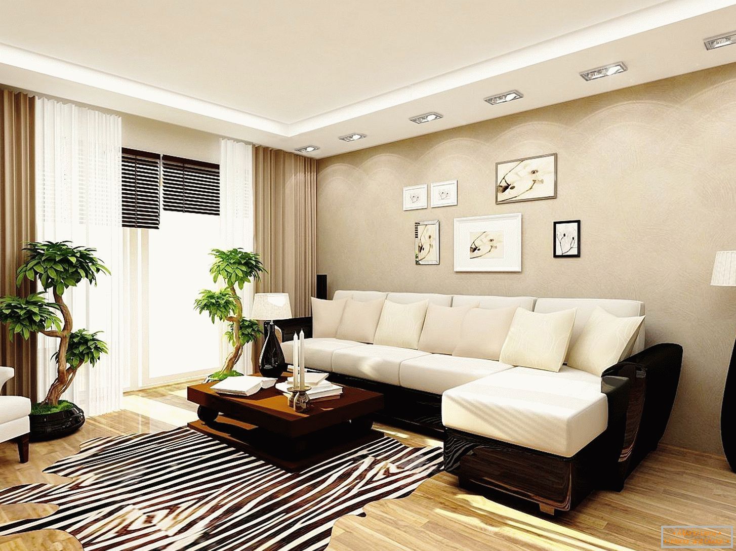 Beige color in the interior of the living room