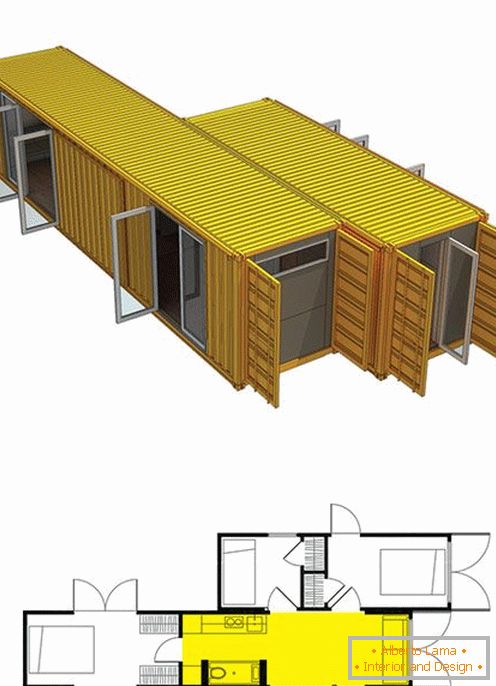 Contemporary house from containers. House variant of 2 modules