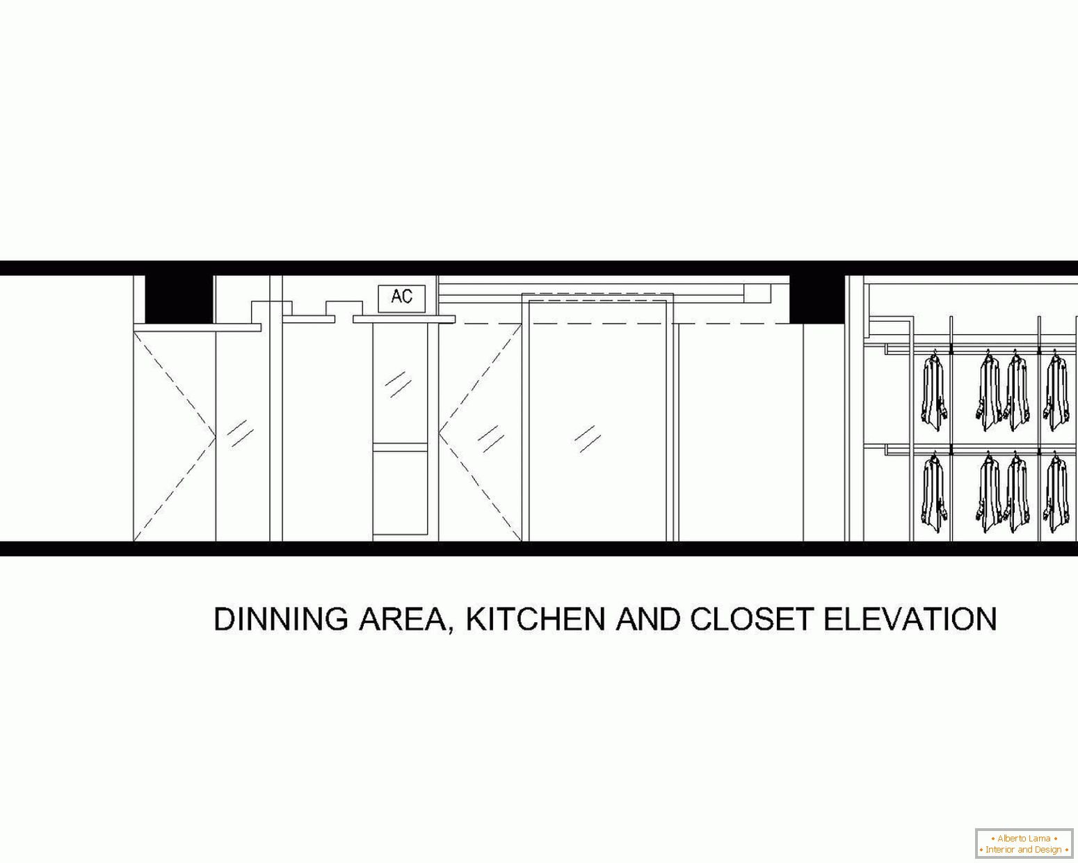 Layout of dining area, kitchen and bathroom