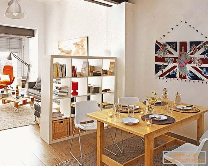 Interior of the dining room of a small apartment in Barcelona